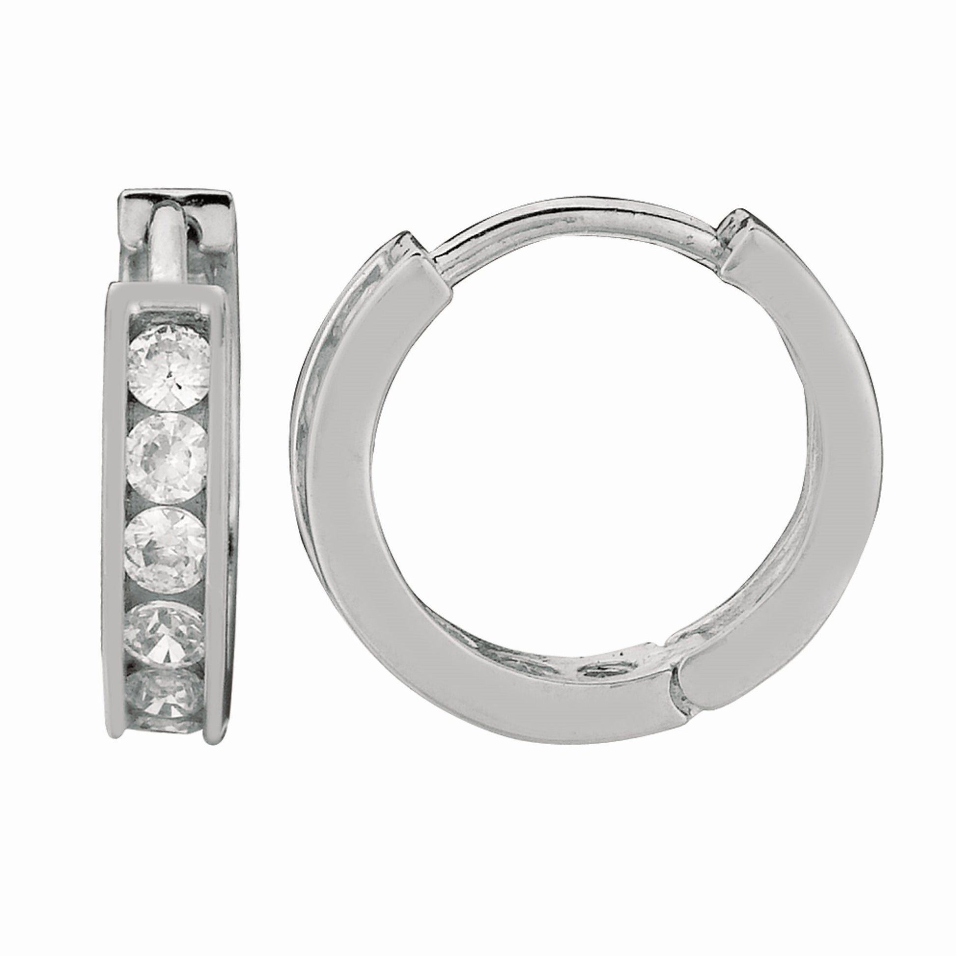 Royal Chain Silver Channel Set 3x10mm CZ Hoop Earrings AGE416