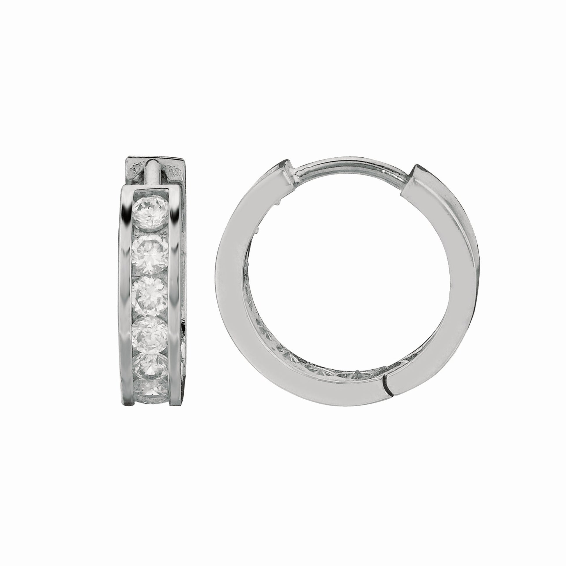 Royal Chain Silver Channel Set 3x15mm CZ Hoop Earrings AGE417