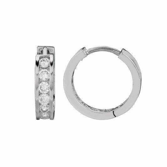 Royal Chain Silver Channel Set 3x15mm CZ Hoop Earrings AGE417