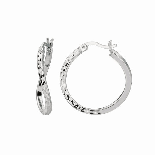 Royal Chain Silver 20mm Diamond Cut Twist Hoop Earring AGE583