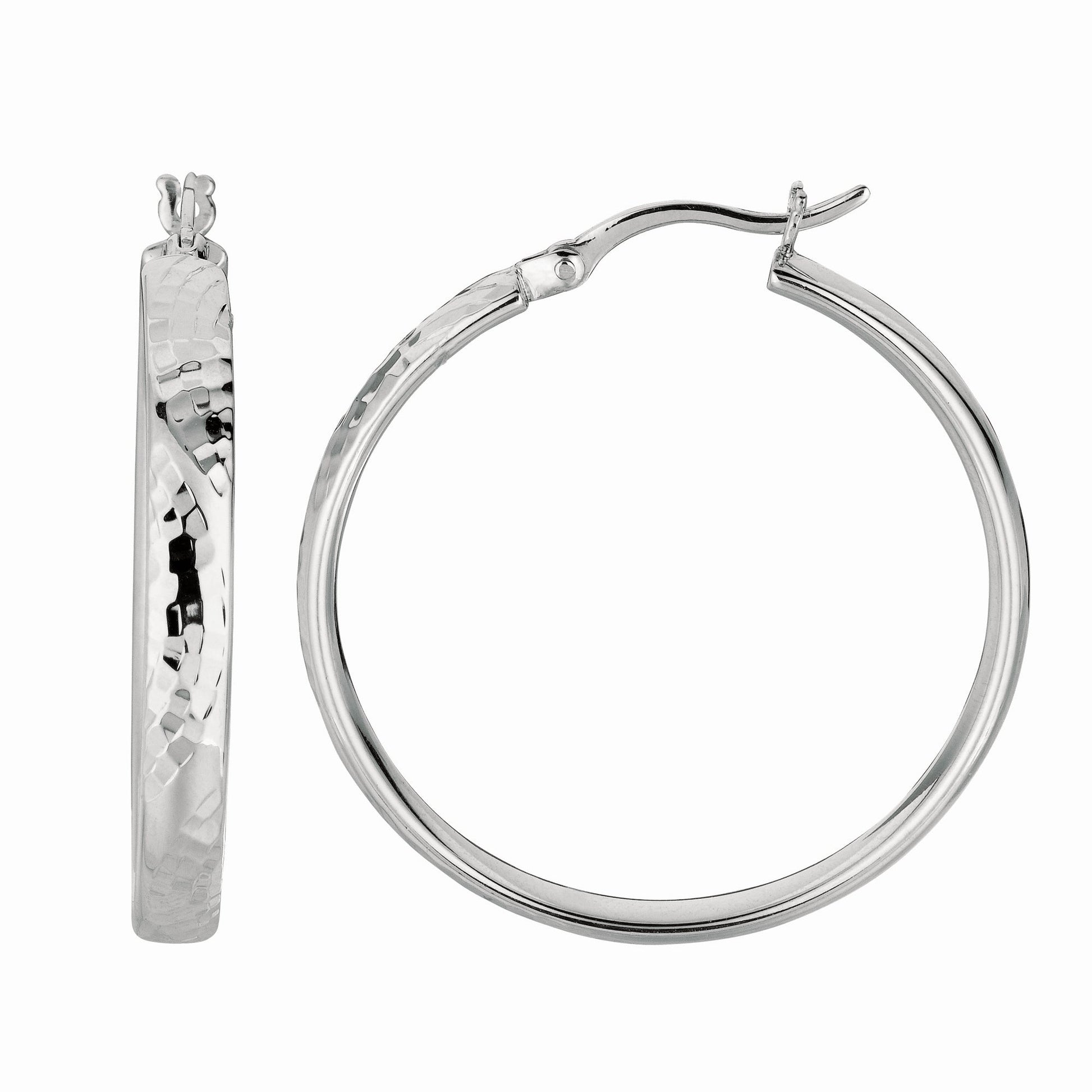 Royal Chain Silver Hammered Diamond Cut Hoop Earring AGE703