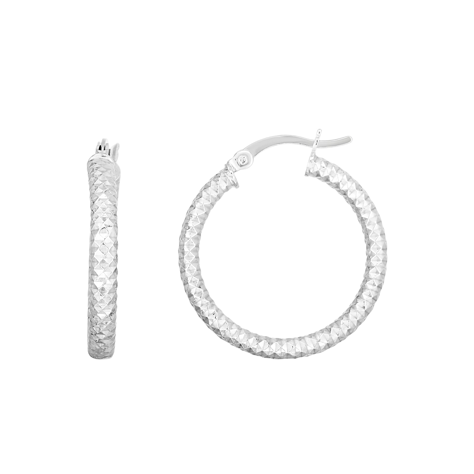 Royal Chain Silver 20mm Linear Diamond Cut Hoops  AGER12264