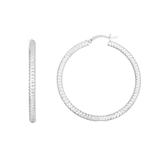 Royal Chain Silver 20mm Linear Diamond Cut Hoops  AGER12264
