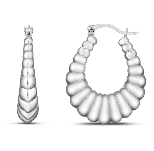 Royal Chain Silver Graduated Ribbed Hoops AGER14587