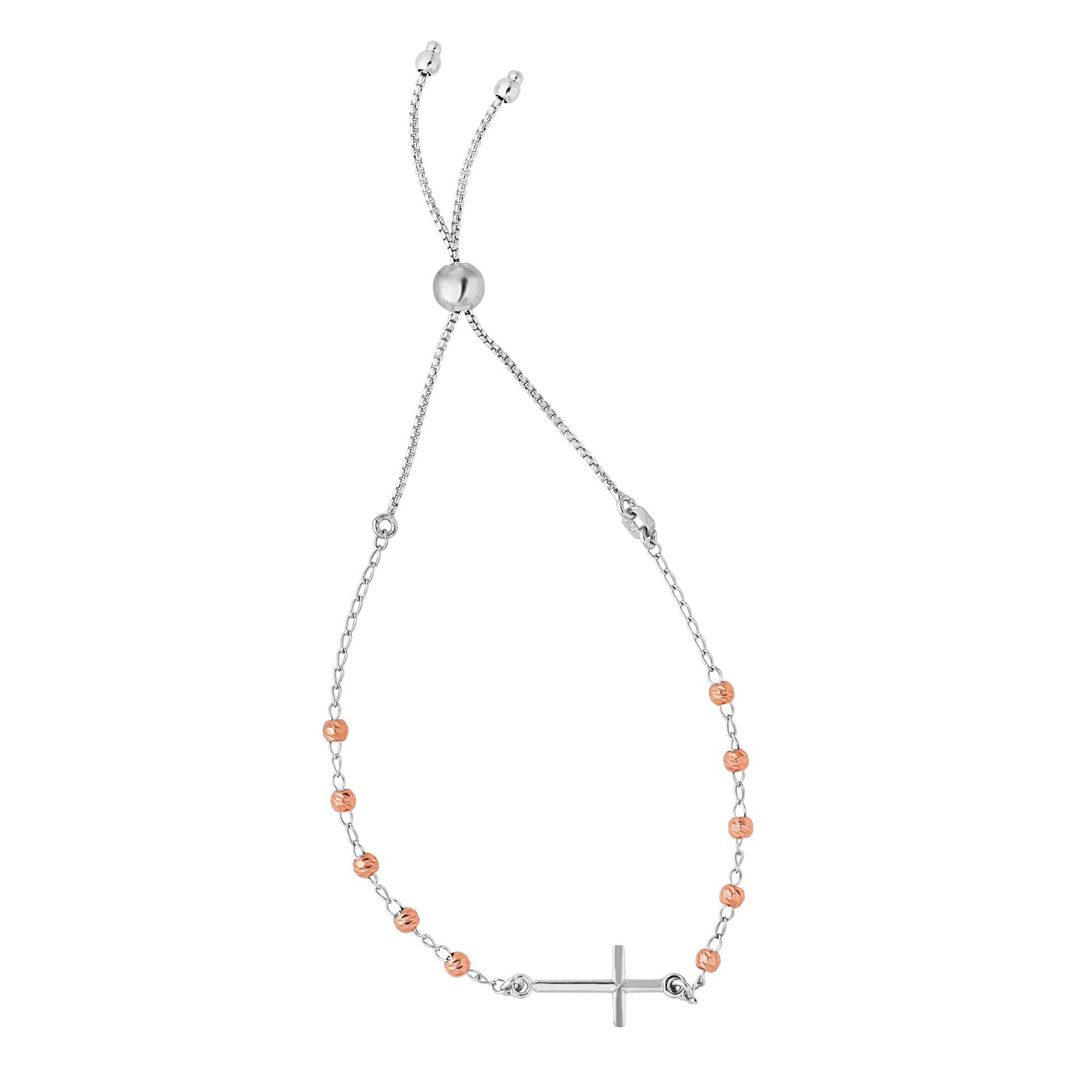 Royal Chain Sterling Silver Two-tone Side Cross Friendship Bracelet AGN3421