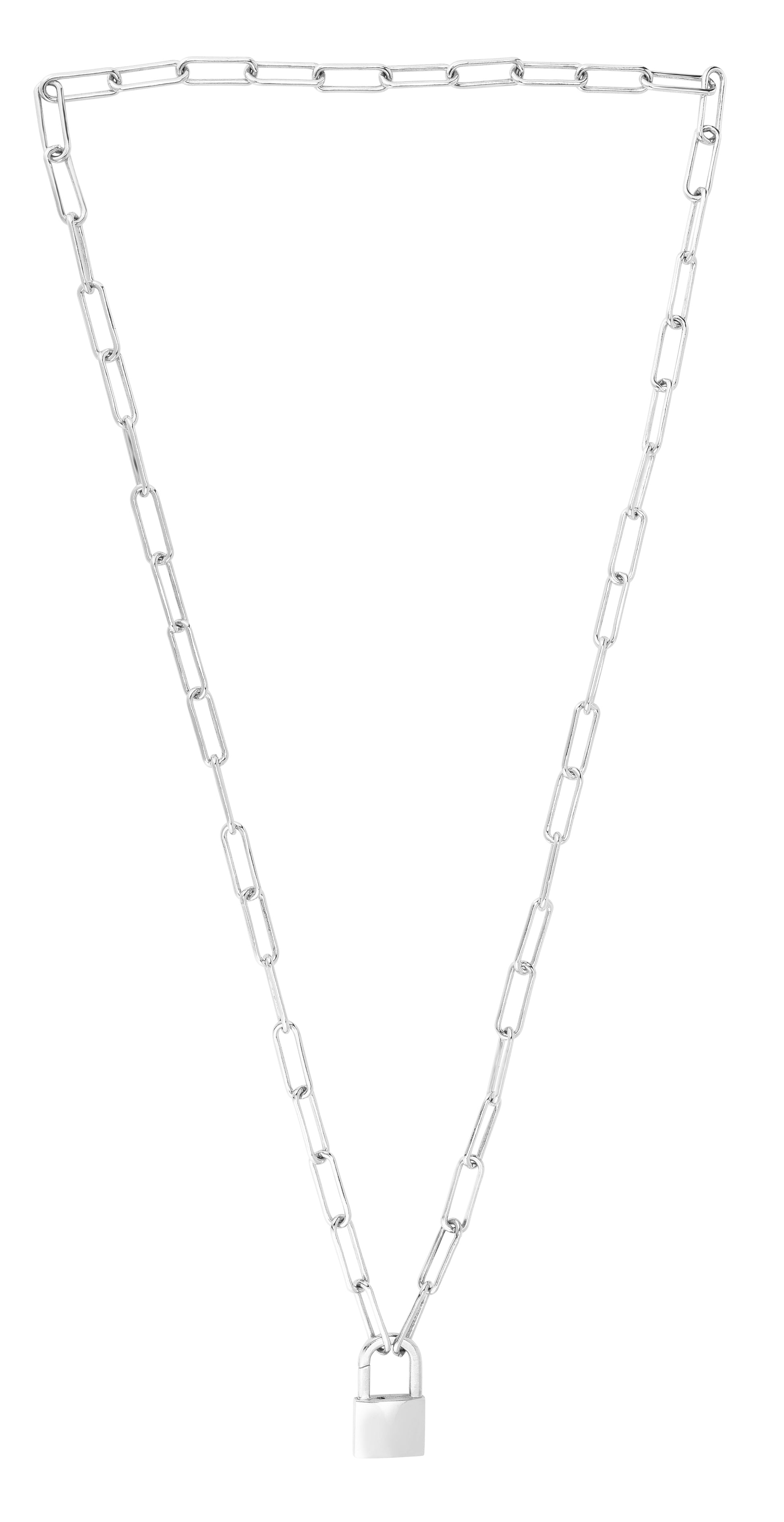 Royal Chain Silver Lock Link Necklace AGRC11204