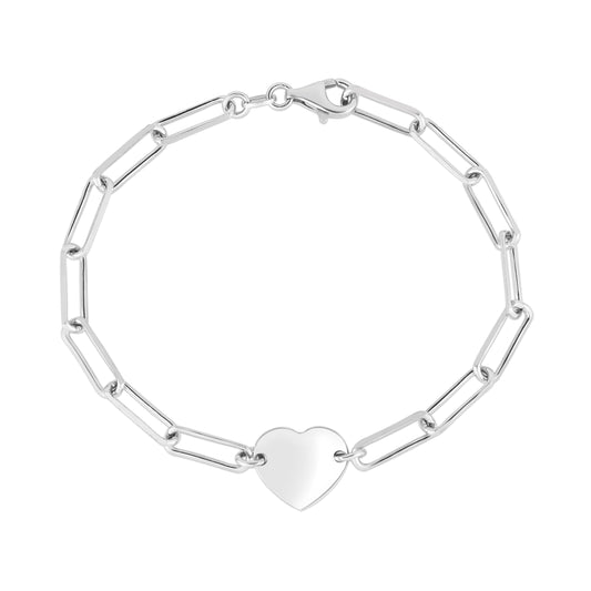 Royal Chain Silver Engravable Heart Paperclip Bracelet AGRC11677