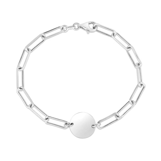 Royal Chain Silver Engravable Circle Paperclip Bracelet AGRC11680