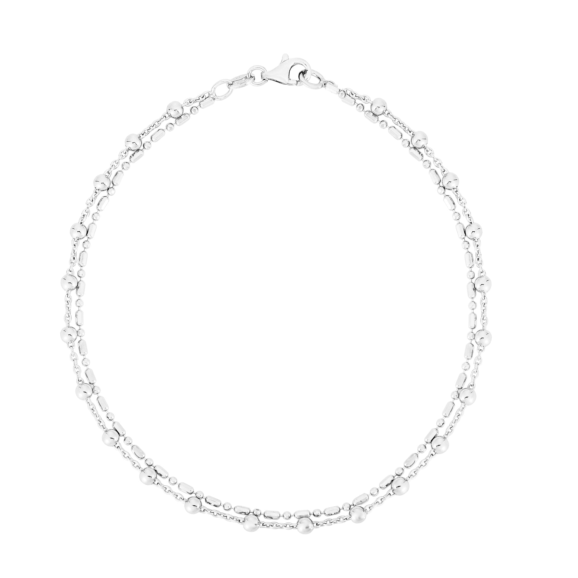Royal Chain Silver Bead Double Strand Anklet AGRC14744