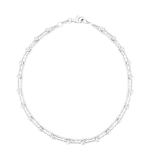 Royal Chain Silver Bead Double Strand Anklet AGRC14744