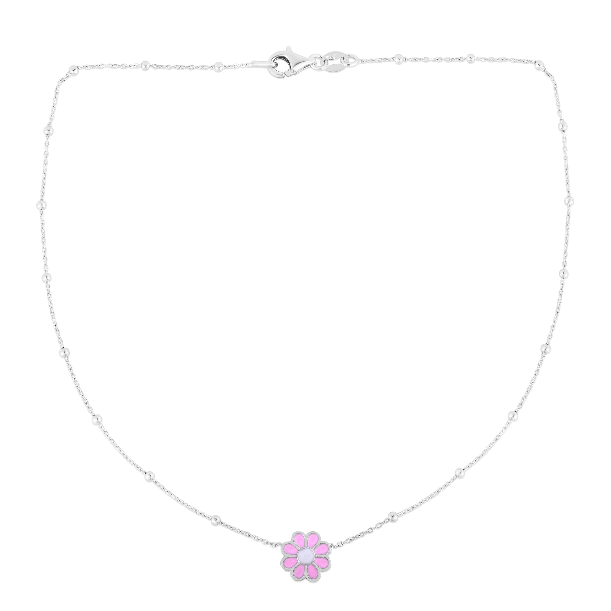 Royal Chain Silver Enamel Pink Flower Necklace AGRC14750