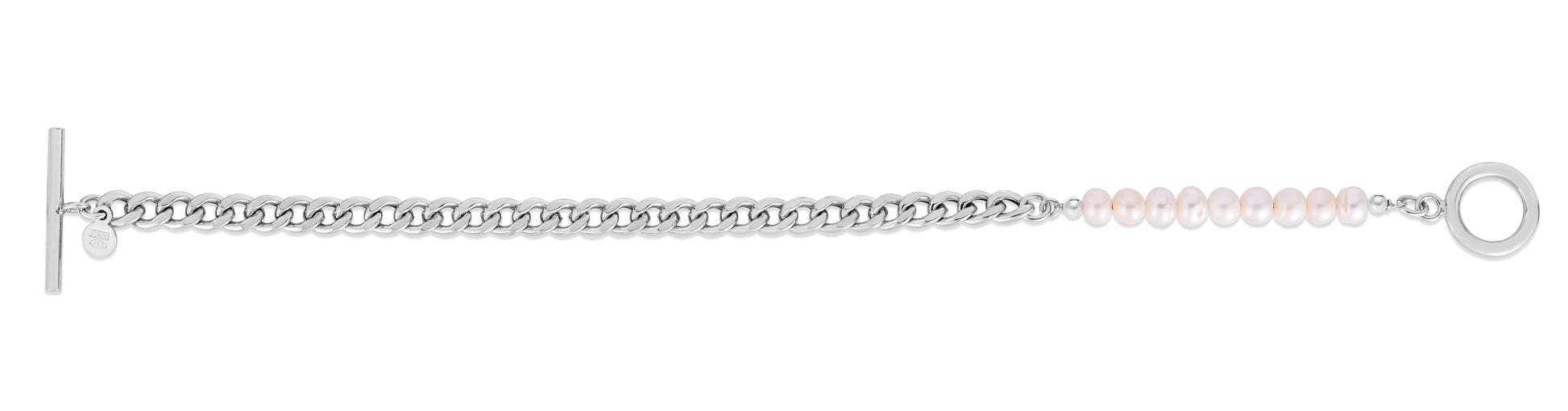 Royal Chain Silver Pearl Curb Toggle Bracelet AGRC14846