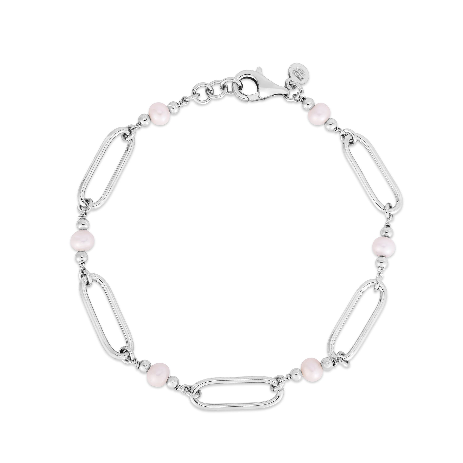 Royal Chain Silver Pearl Paperclip Bracelet AGRC14847