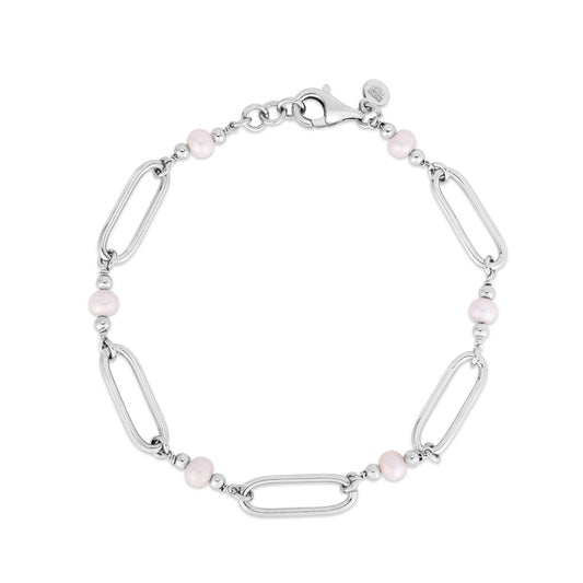 Royal Chain Silver Pearl Paperclip Bracelet AGRC14847