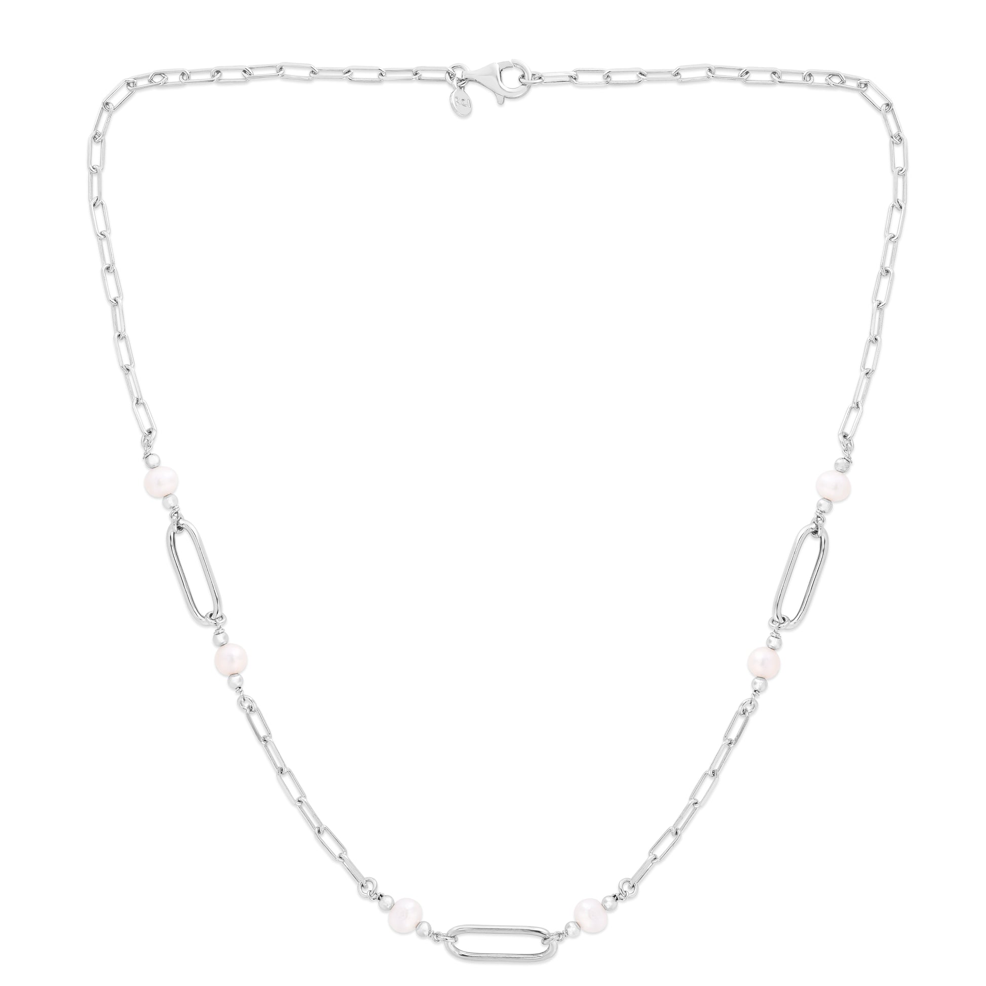 Royal Chain Silver Pearl Paperclip Necklace AGRC14851