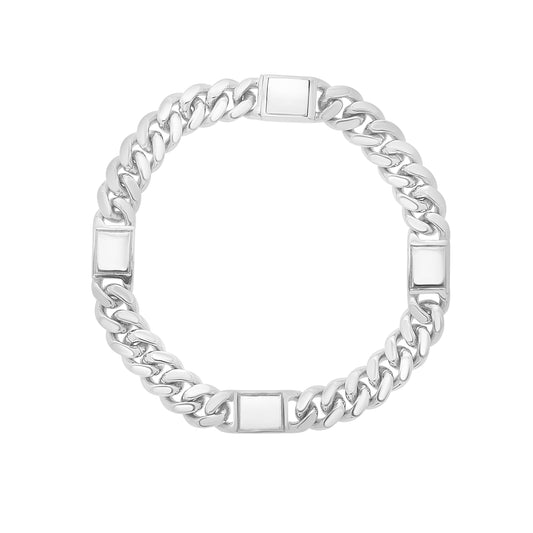 Royal Chain Silver Miami Cuban Link Station Bracelet AGRC15232