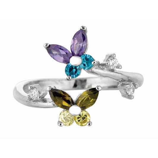 Royal Chain Silver Bypass CZ Flower Toe Ring AGTR150