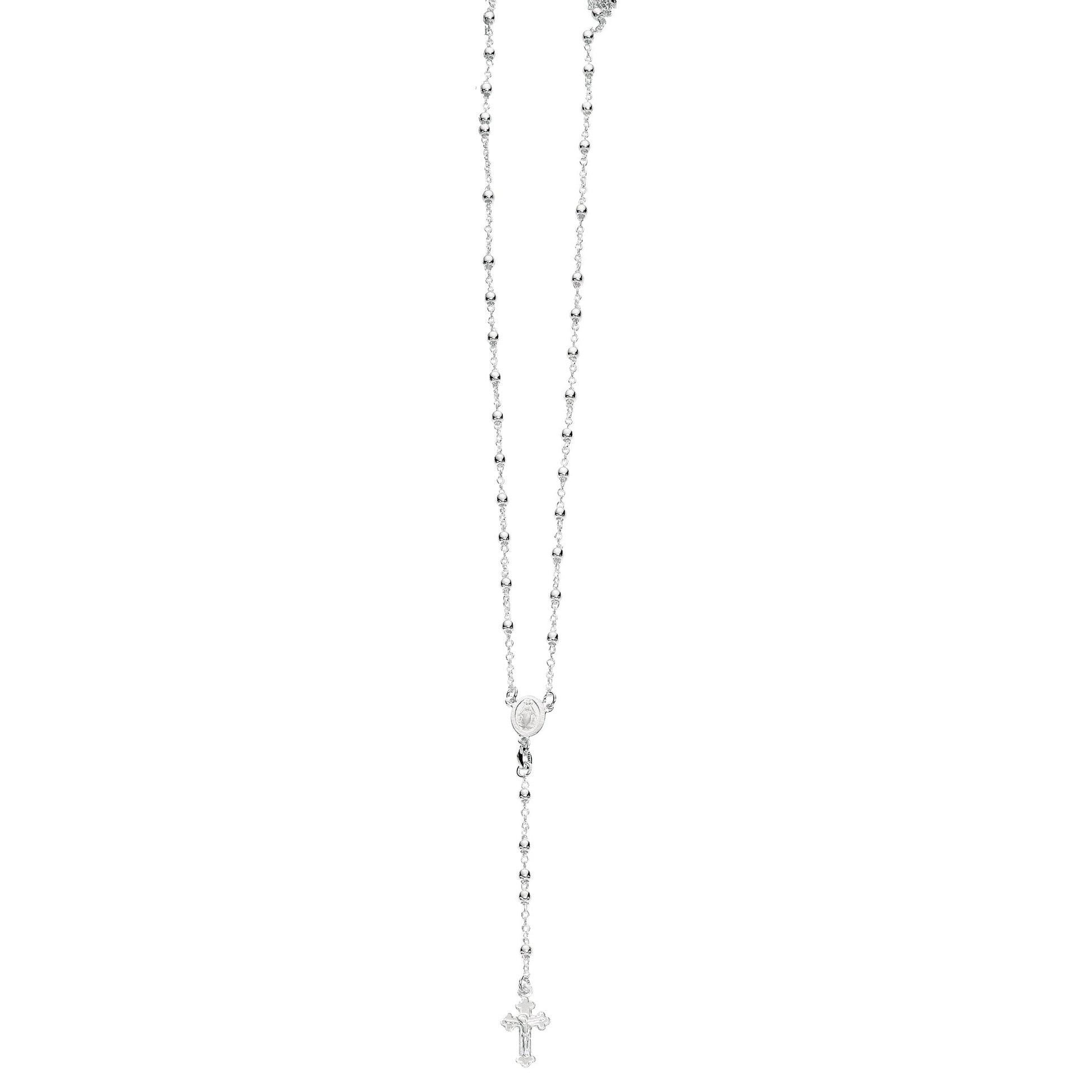 Royal Chain Silver Diamond Cut Mini Bead Rosary Necklace AGW947