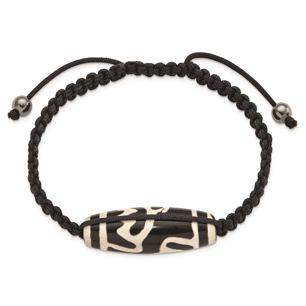 11x38mm Tibet Eye Agate w/Hematite Beads Black Cord Bracelet BF2113