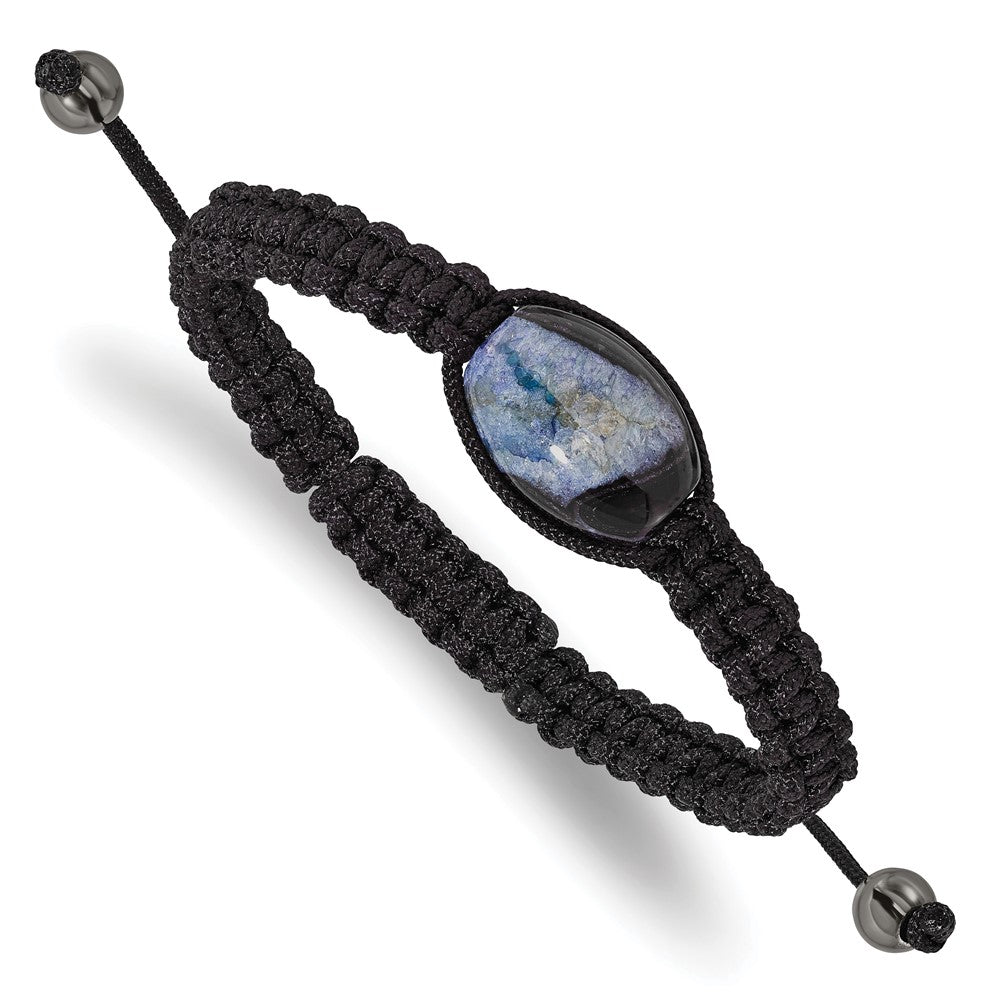 13x19mm Blue Crystal Agate w/ Hematite Beads Black Cord Bracelet BF2116