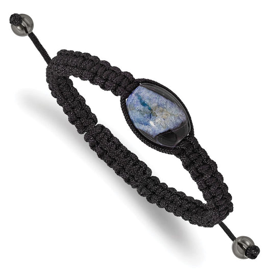 13x19mm Blue Crystal Agate w/ Hematite Beads Black Cord Bracelet BF2116