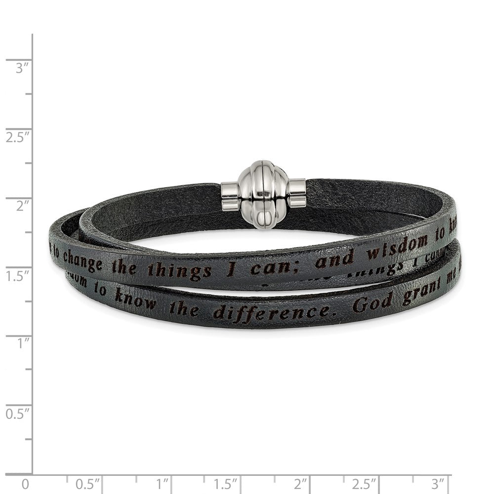 AMEN Stainless Steel Serenity Prayer Black Leather Wrap with Magnetic Clasp 21 Inch Bracelet BF3225-MD
