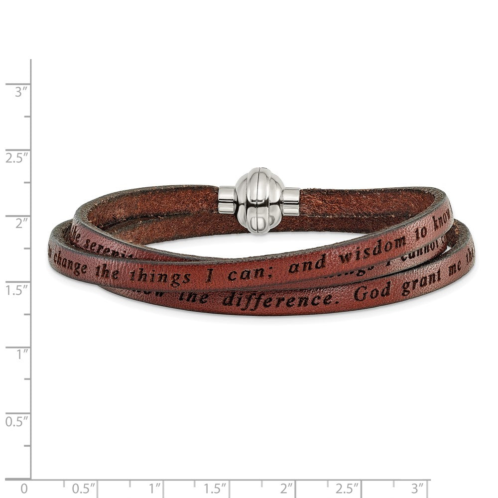 AMEN Stainless Steel Serenity Prayer Brown Leather Wrap with Magnetic Clasp 21 Inch Bracelet BF3228-MD