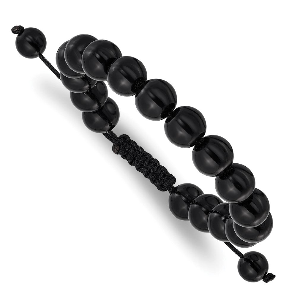 Onyx Beads on Black Polyester Cord Adjustable Bolo Bracelet BF3398