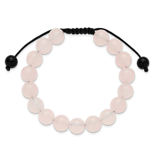 Rose Quartz and Onyx Beads on Black Polyester Cord Adjustable Bolo Bracelet BF3399