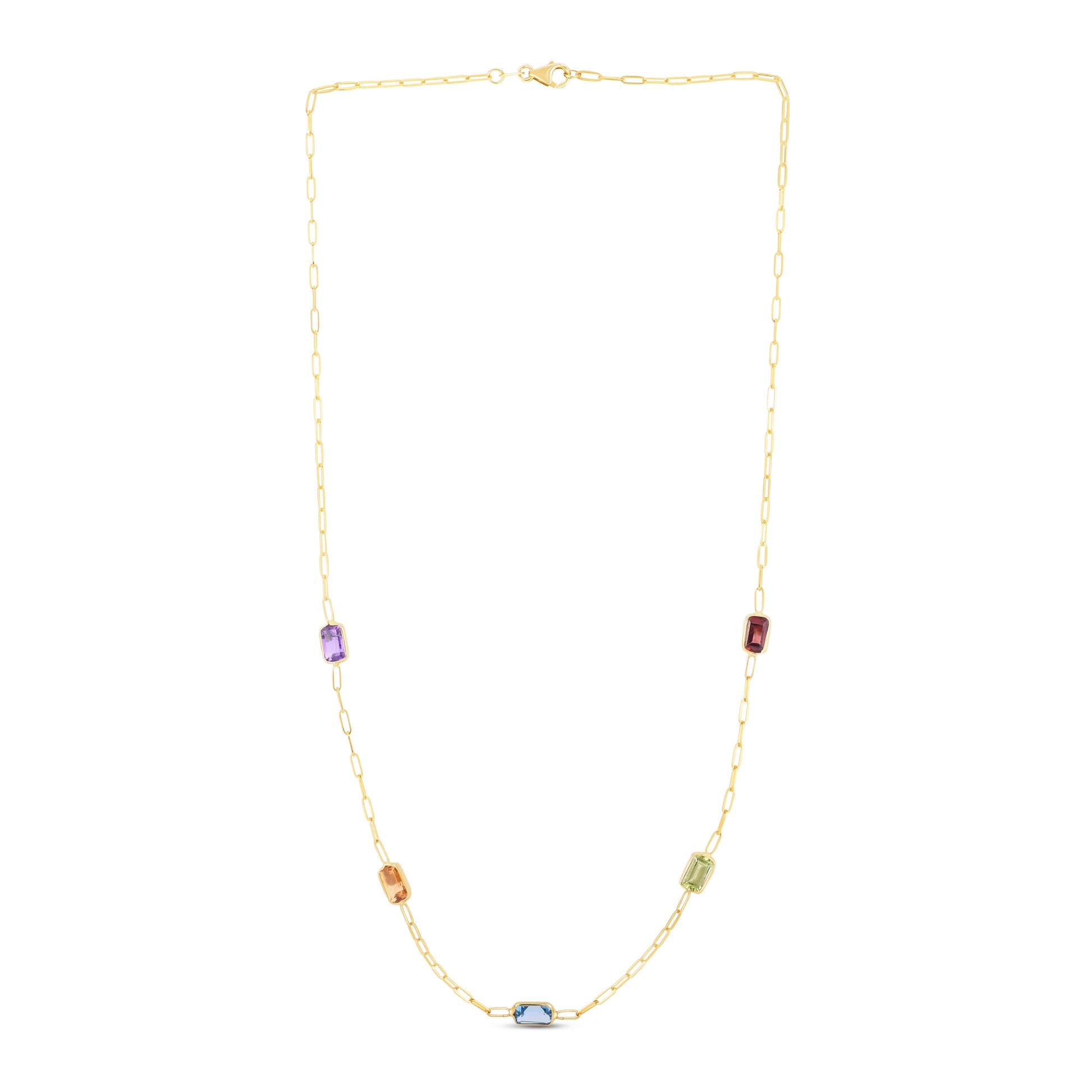 Royal Chain 14K Multi-Gemstone Paperclip Necklace C15471