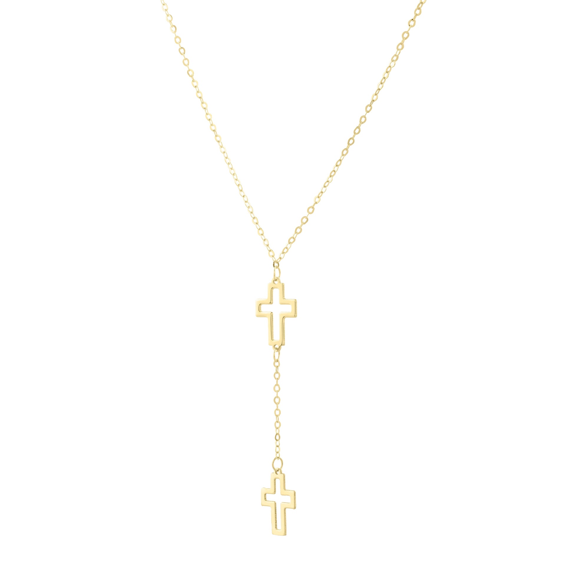 Royal Chain 14K Double Cross Drop Necklace C17049