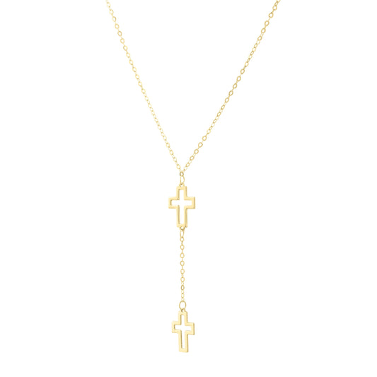 Royal Chain 14K Double Cross Drop Necklace C17049
