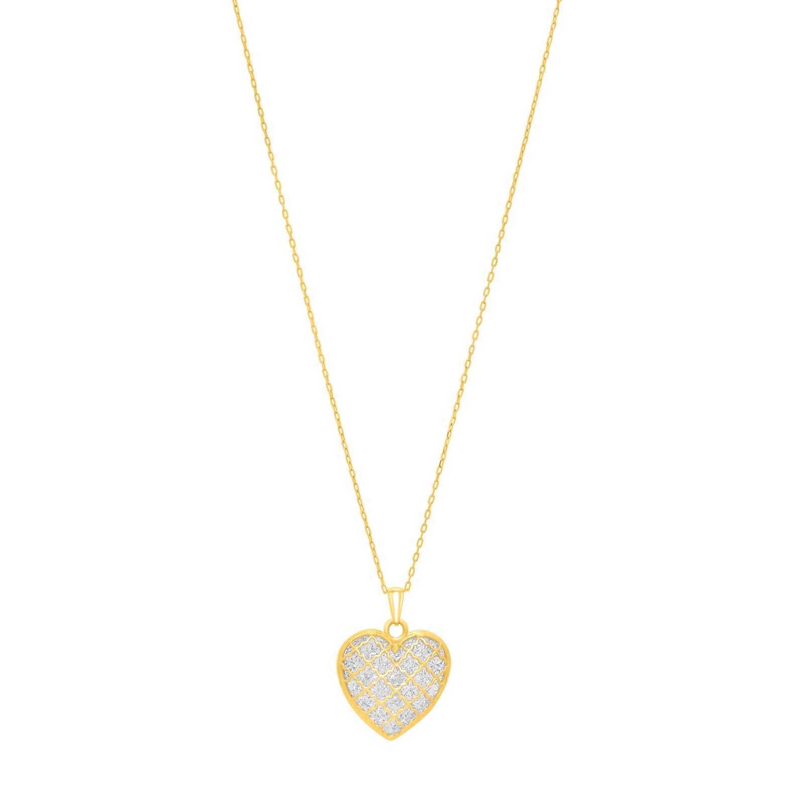 Royal Chain 14K Gold Diamond Cut Checkered Heart Necklace C18052