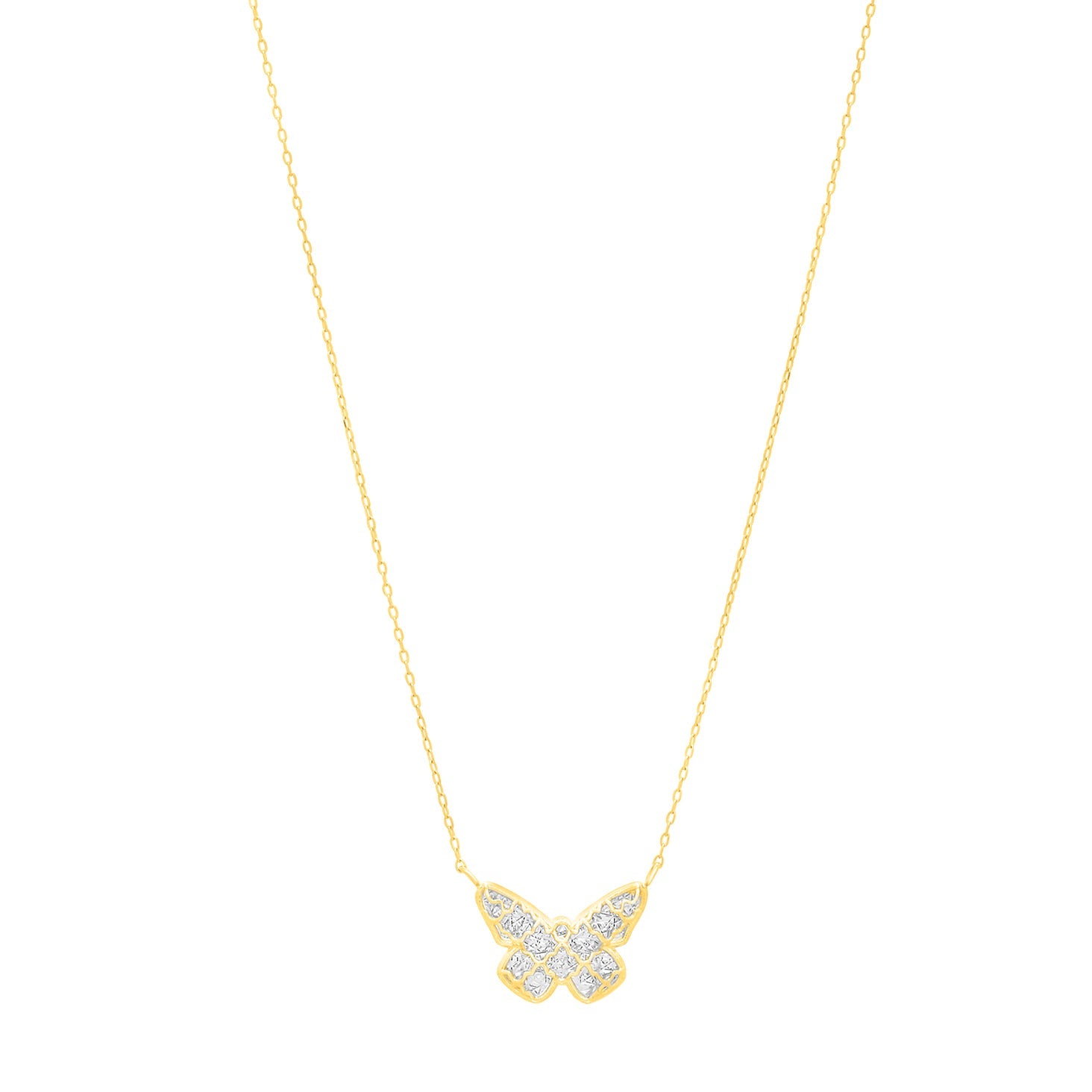 Royal Chain 14K Gold Diamond Cut Checkered Butterfly Necklace C18053