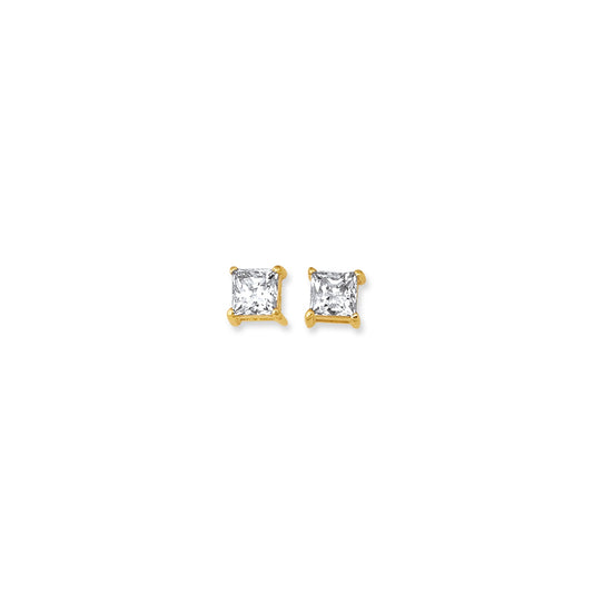Royal Chain 14K Gold 5mm Princess Cut CZ Stud Earring CZ10
