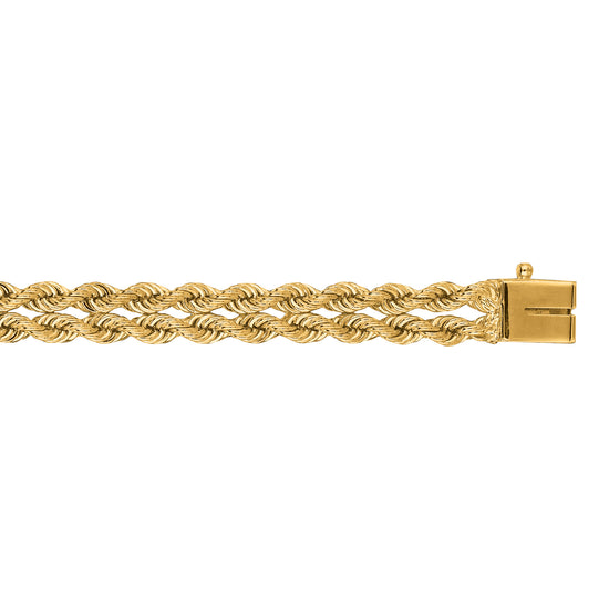 14K Gold 6.2mm Multi-Row Rope Chain Bracelet