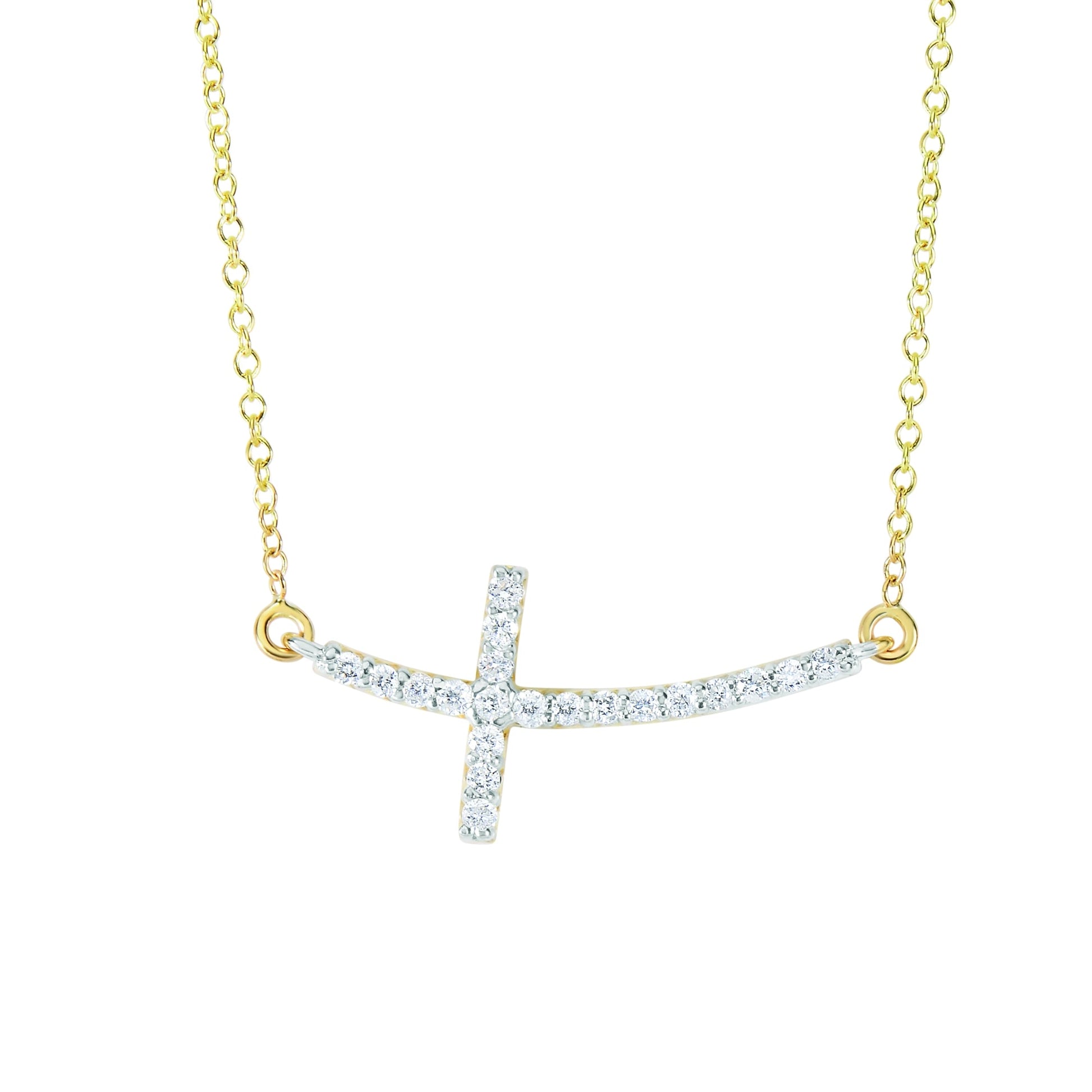 Royal Chain 14K Gold .22ct Diamond Side Cross Necklace DGN324