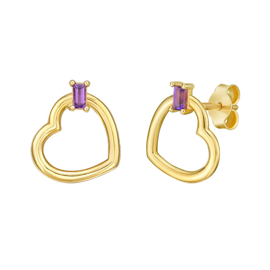 Royal Chain 14K Baguette Gemstone Heart Earrings E15077
