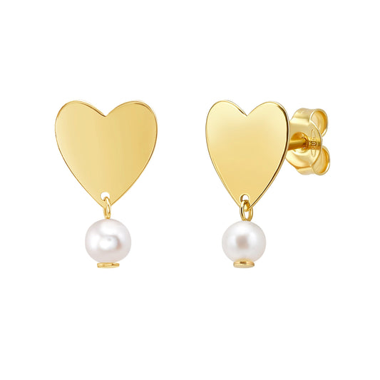 Royal Chain 14K Heart and Pearl Drop Studs E15506