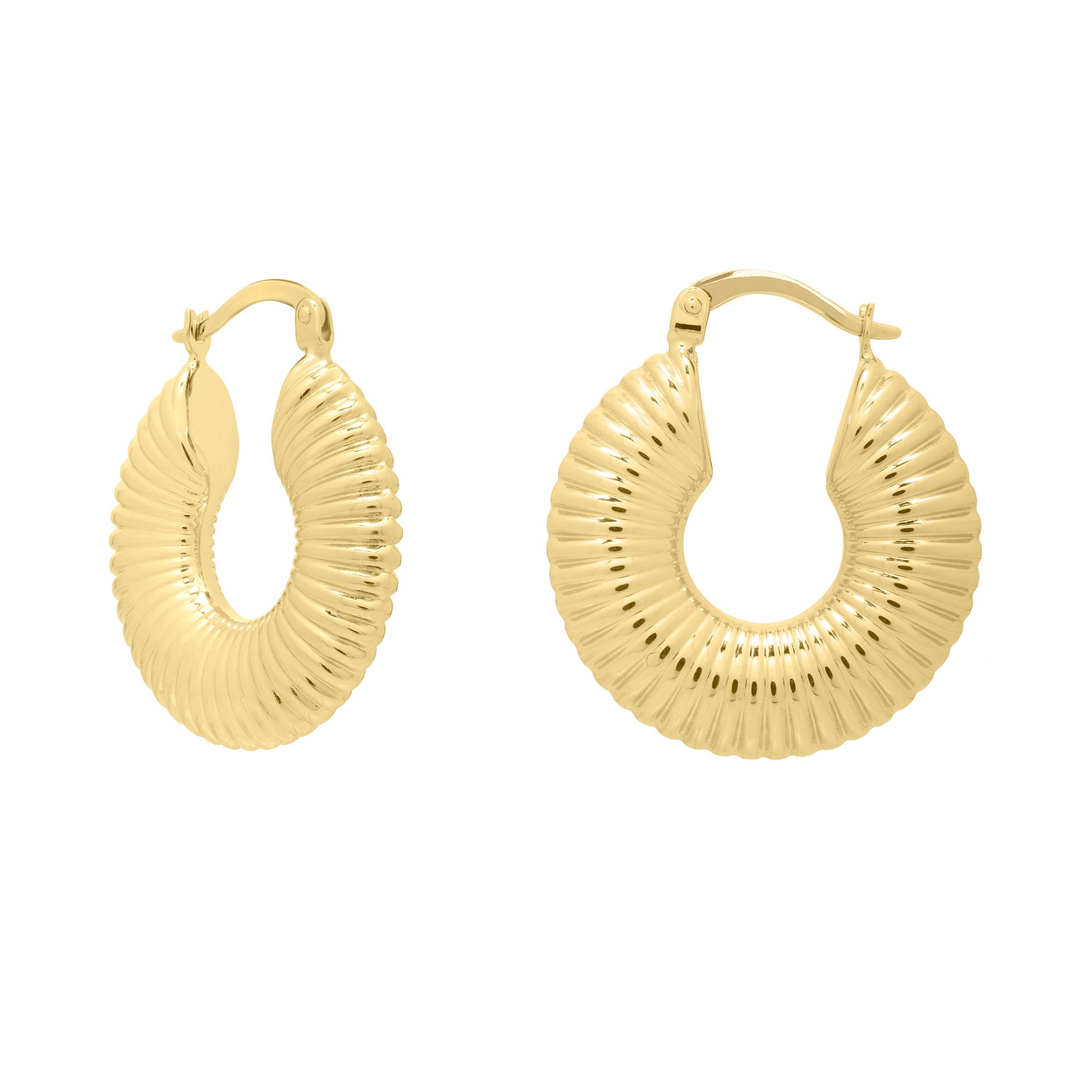 Royal Chain 14K Gold Round Ribbed Hoop E15942