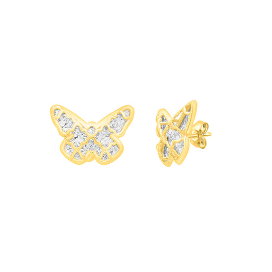 Royal Chain 14K Gold Diamond Cut Checkered Butterfly Studs E16071