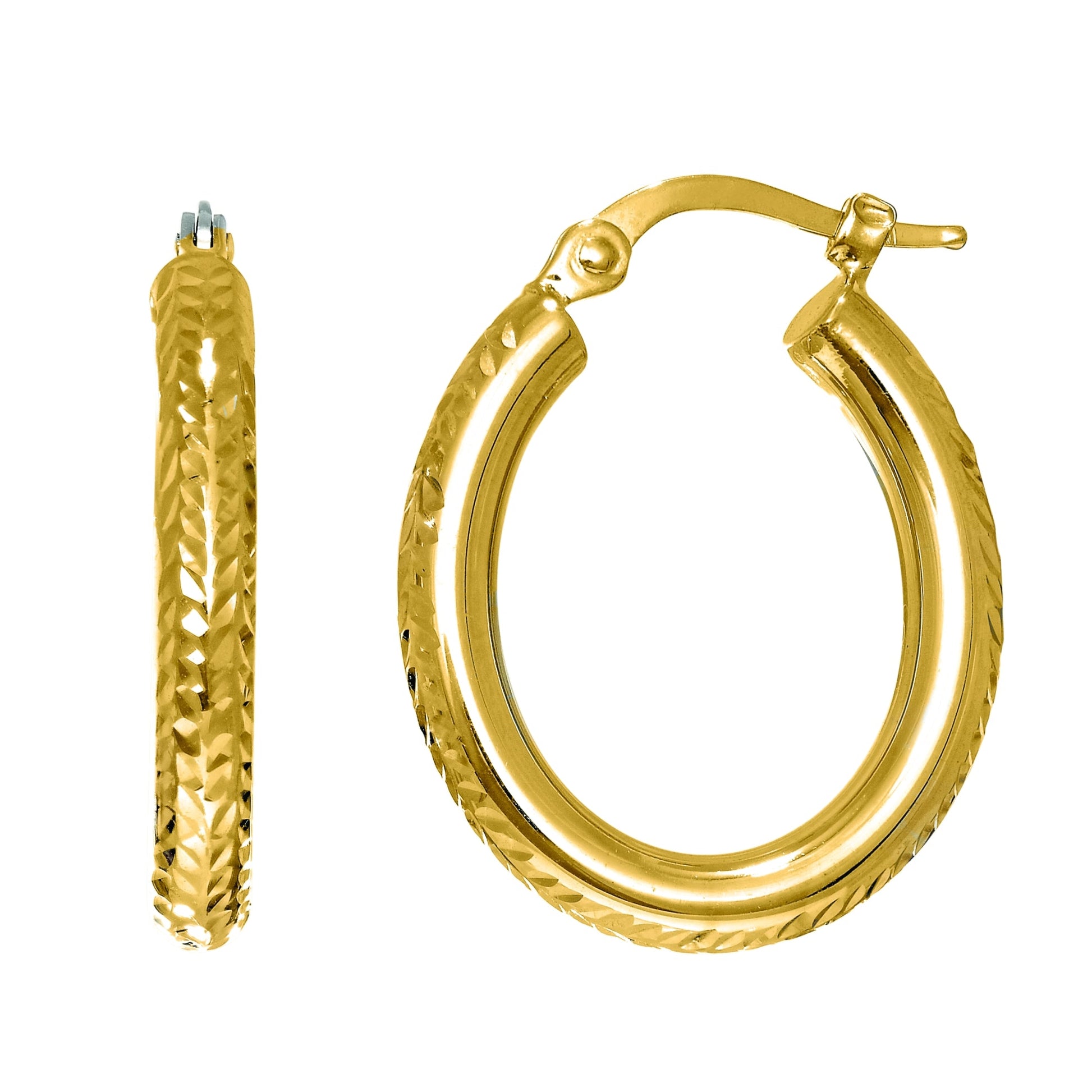 Royal Chain 14K Gold Hinged Oval Diamond Cut Hoop Earring ER1036