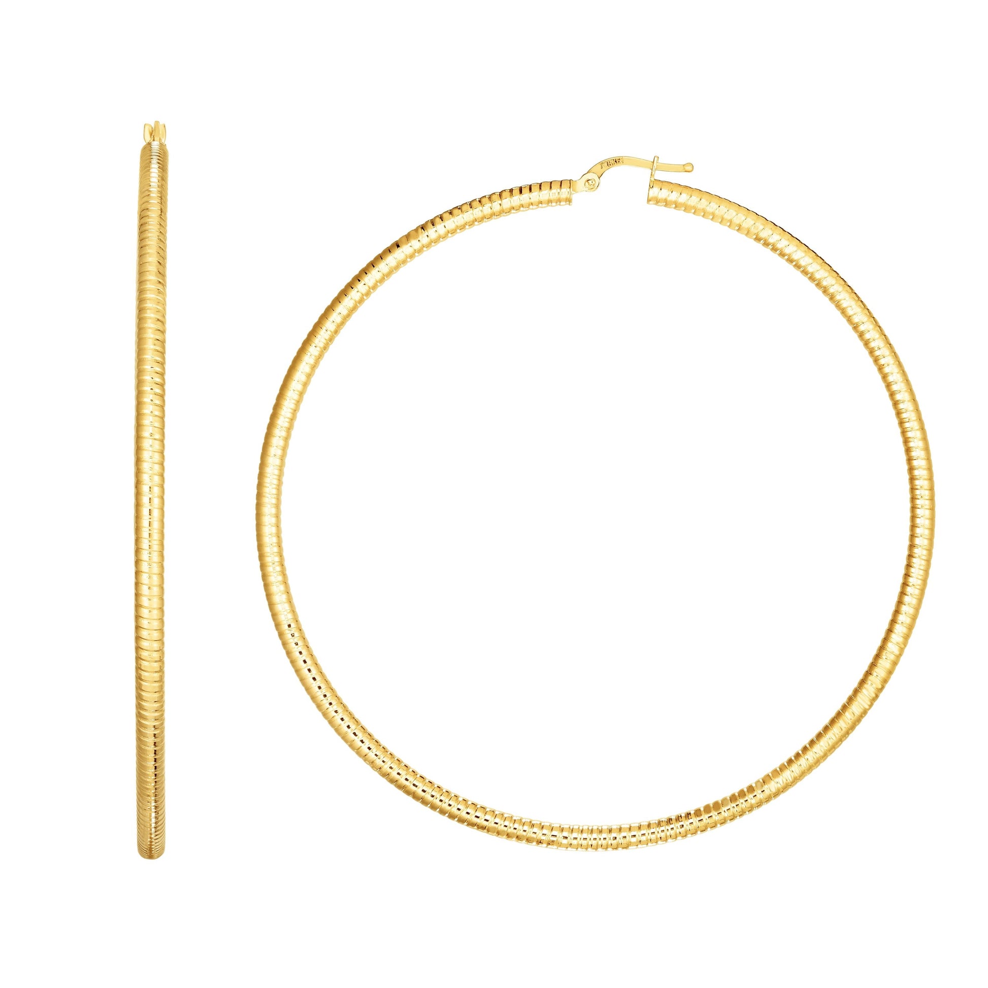 Royal Chain 14K Gold 3x80mm Textured Hoop Earring ER10589