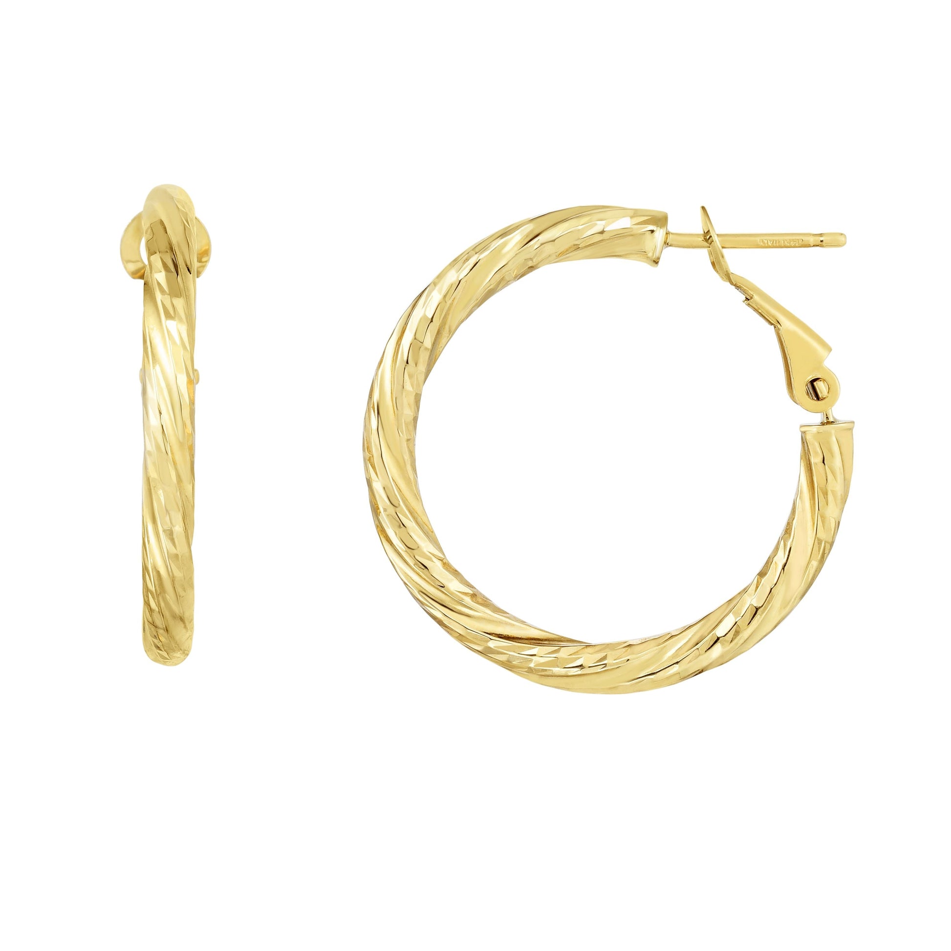 Royal Chain 14K Gold 3x15mm Diamond Cut Twist Omega Back Hoop Earring ER10596