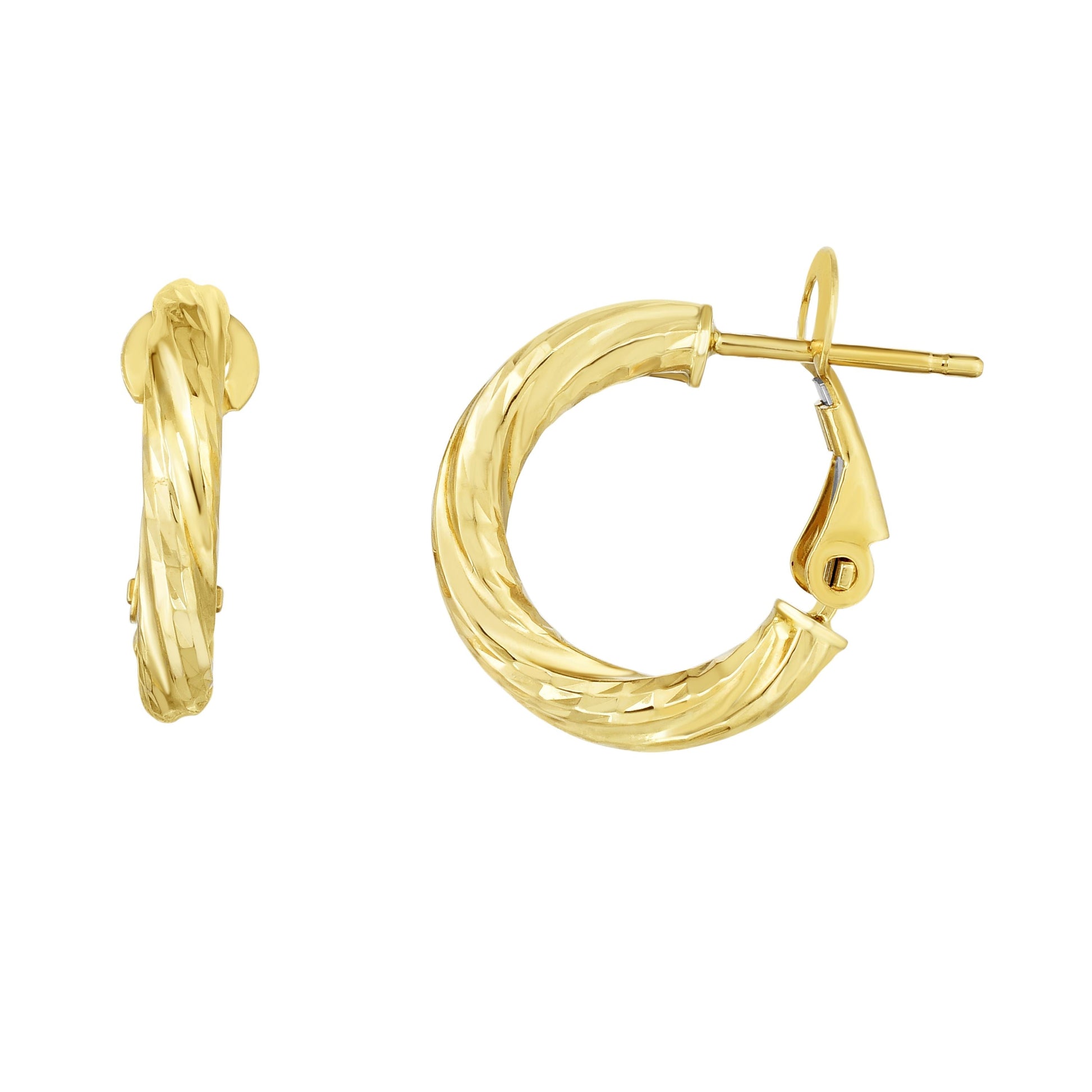 Royal Chain 14K Gold 3x15mm Diamond Cut Twist Omega Back Hoop Earring ER10596