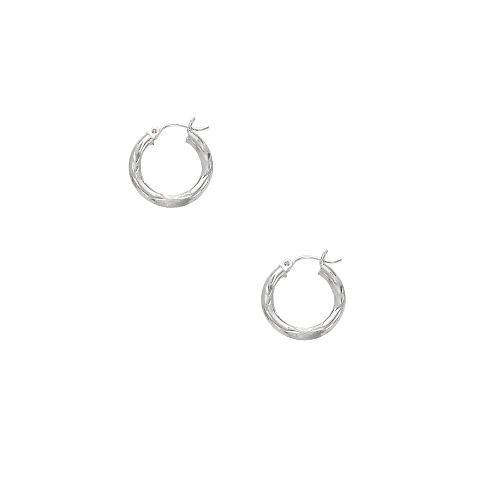 Royal Chain 14K White Gold 3mm Diamond Cut & Polished Design Hoop Earring ER10