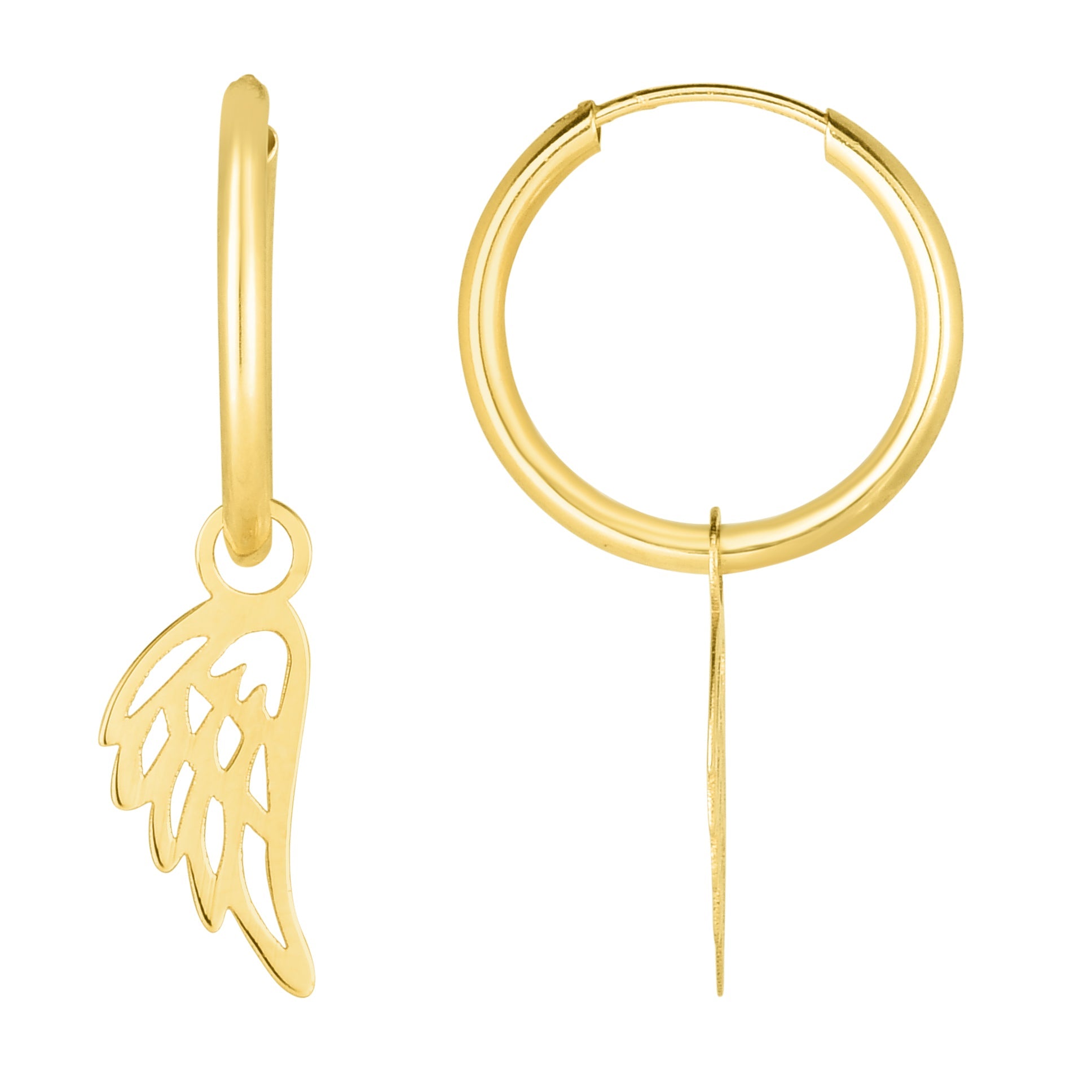 Royal Chain 14K Gold Polished Angel Wing Dangle Hoop ER11646