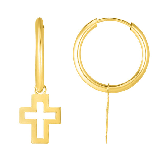 Royal Chain 14K Gold Polished Cross Dangle Hoop ER11650