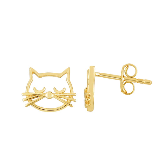 Royal Chain 14K Gold Polished Cat Face Stud Earring ER12176