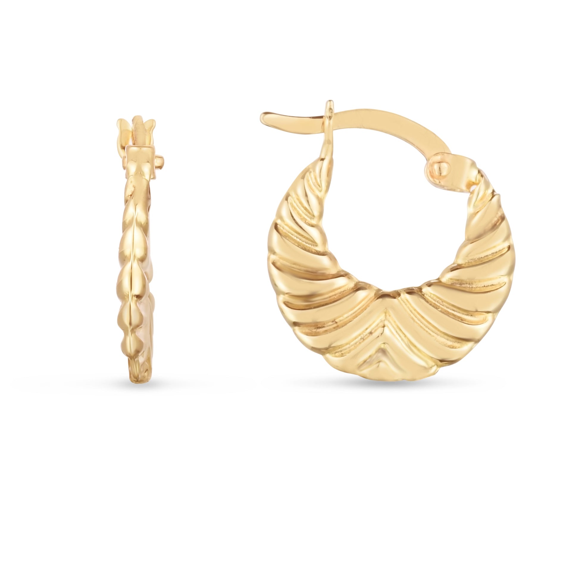 Royal Chain 14K Gold Graduated Grooved Hoops ER13245